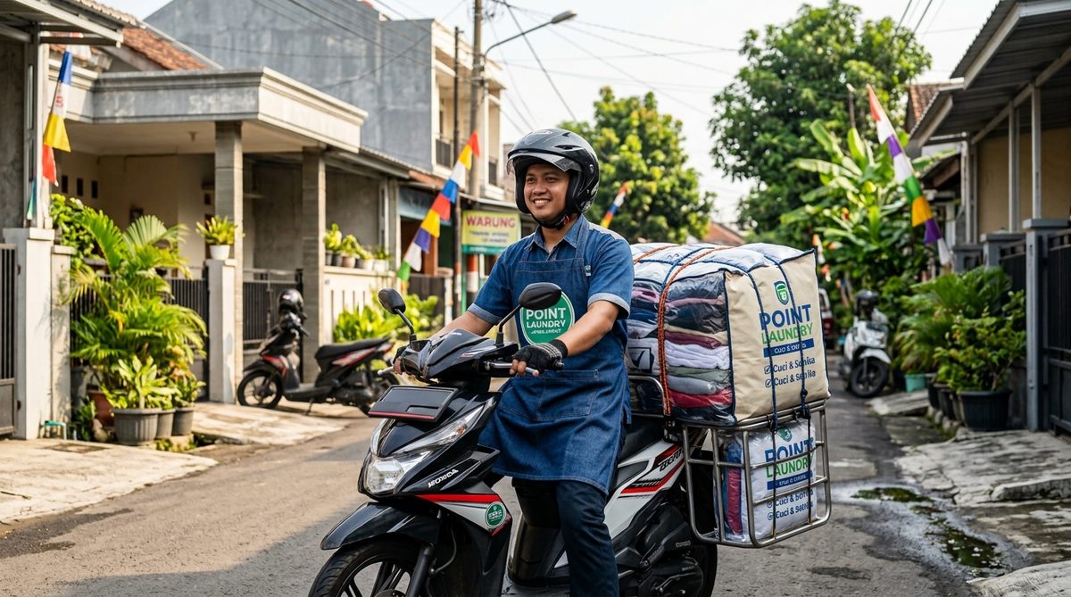 Ilustrasi kurir antar jemput laundry Point Laundry Gresik